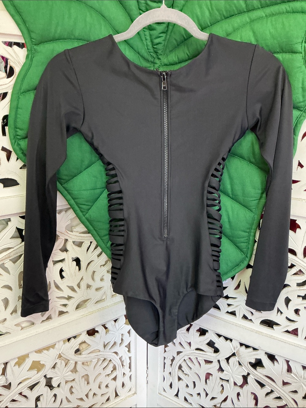 Issa de mar one piece long sleeve strappy surf suit swimsuit, black, Size S.